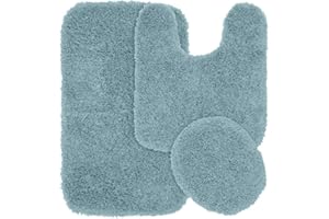 Garland Rug Jazz Nylon Washable 3 Piece Set (Lid, Contour, 21" x 34" Mat) Basin Blue Bath Rugs Soft, Absorbent, and Stylish for Your Bathroom