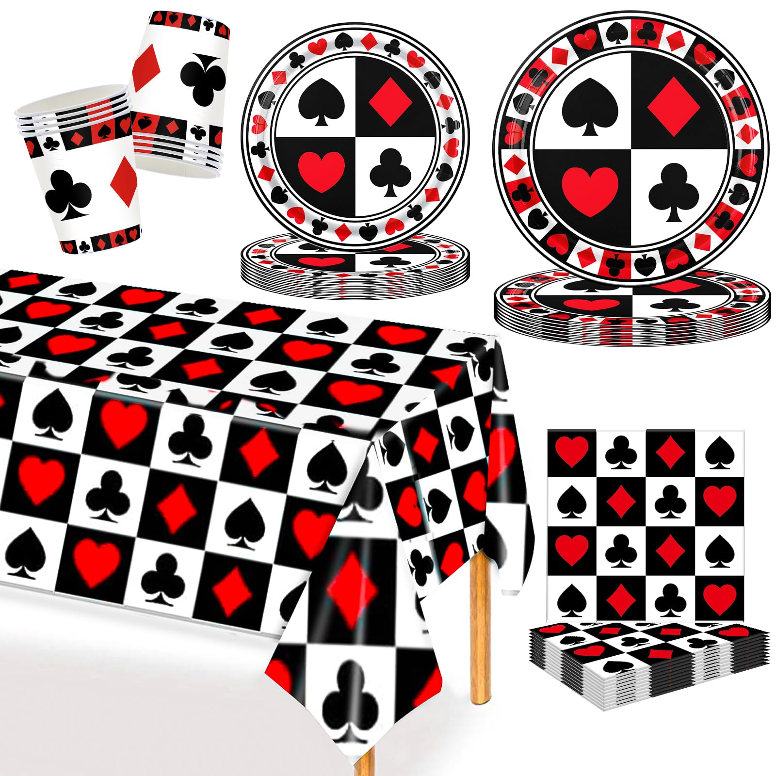 MORAINJAY 97 Piece Casino Royale Decoration Party Tableware Set Las Vegas Casino Night Decoration Paper Plates, Paper Cups, Napkins, Poker Party Accessories for Casino Theme Parties