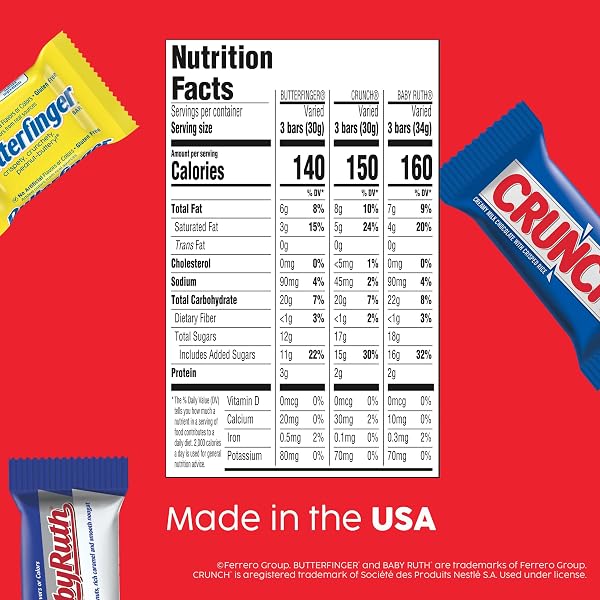ASSORTED BUTTERFINGER, CRUNCH, AND BABY RUTH MINI CHOCOLATES, 90 COUNT PARTY PACK, 32.4 OZ
