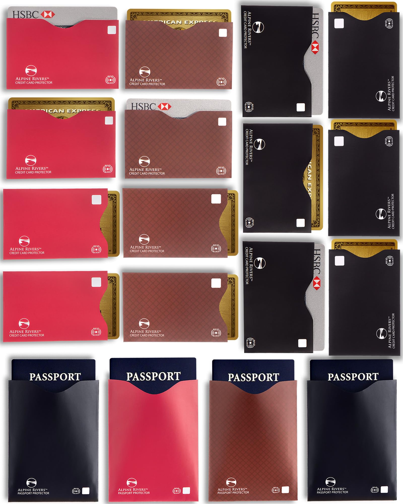 18 RFID Blocking Sleeves (14 Credit Card Holders & 4 Passport Protectors) Ultimate Premium Identity Theft Protection Sleeve Set for Men & Women. Smart Slim Design perfectly fits Wallet / Purse.