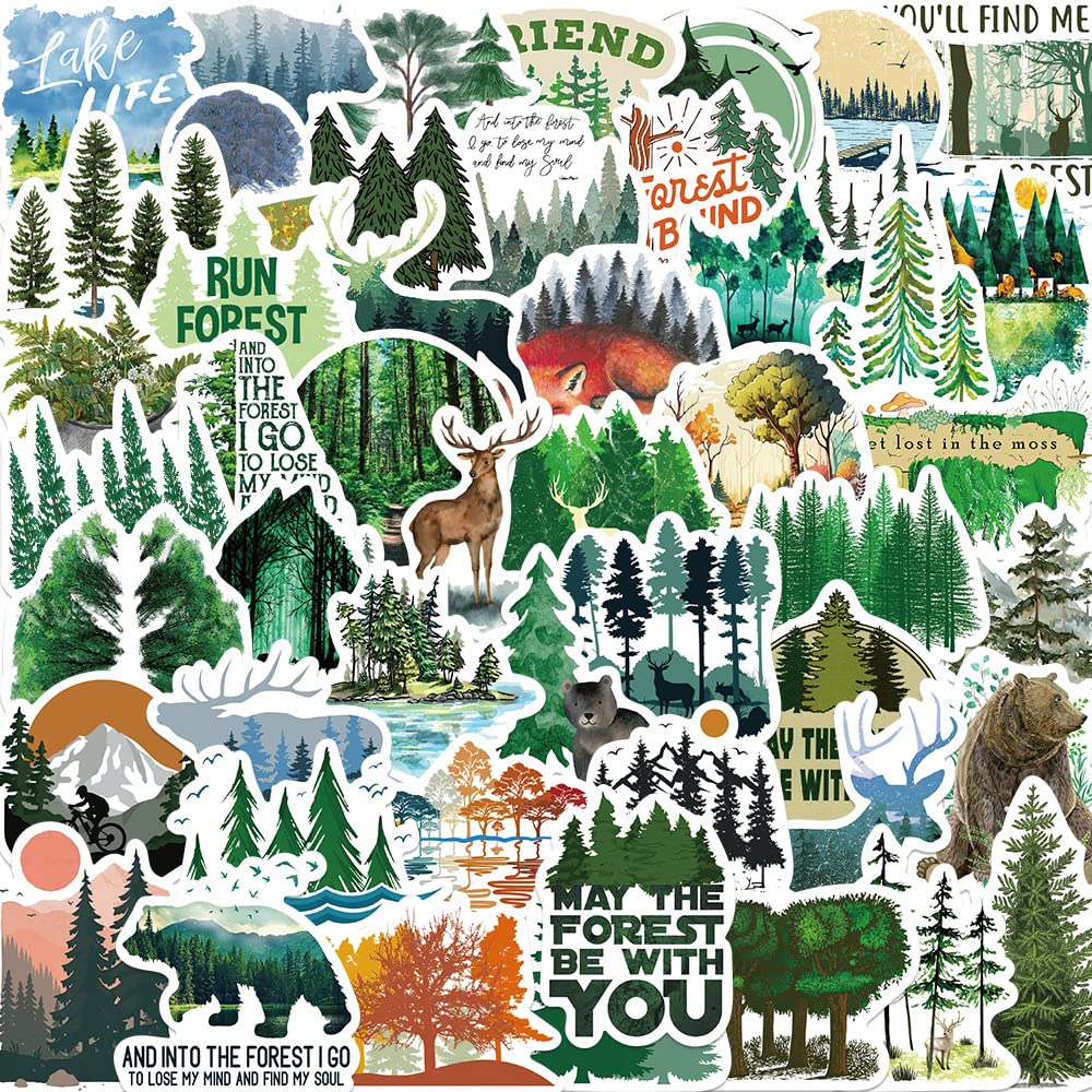 50Pcs Forest Stickers Laptop Car Scrapbook Phone Skateboard Suitcase Luggage Bike Forest Stickers Vinyl Waterproof Aesthetic Personalised Stickers for Teens Boys Girls Adults Children