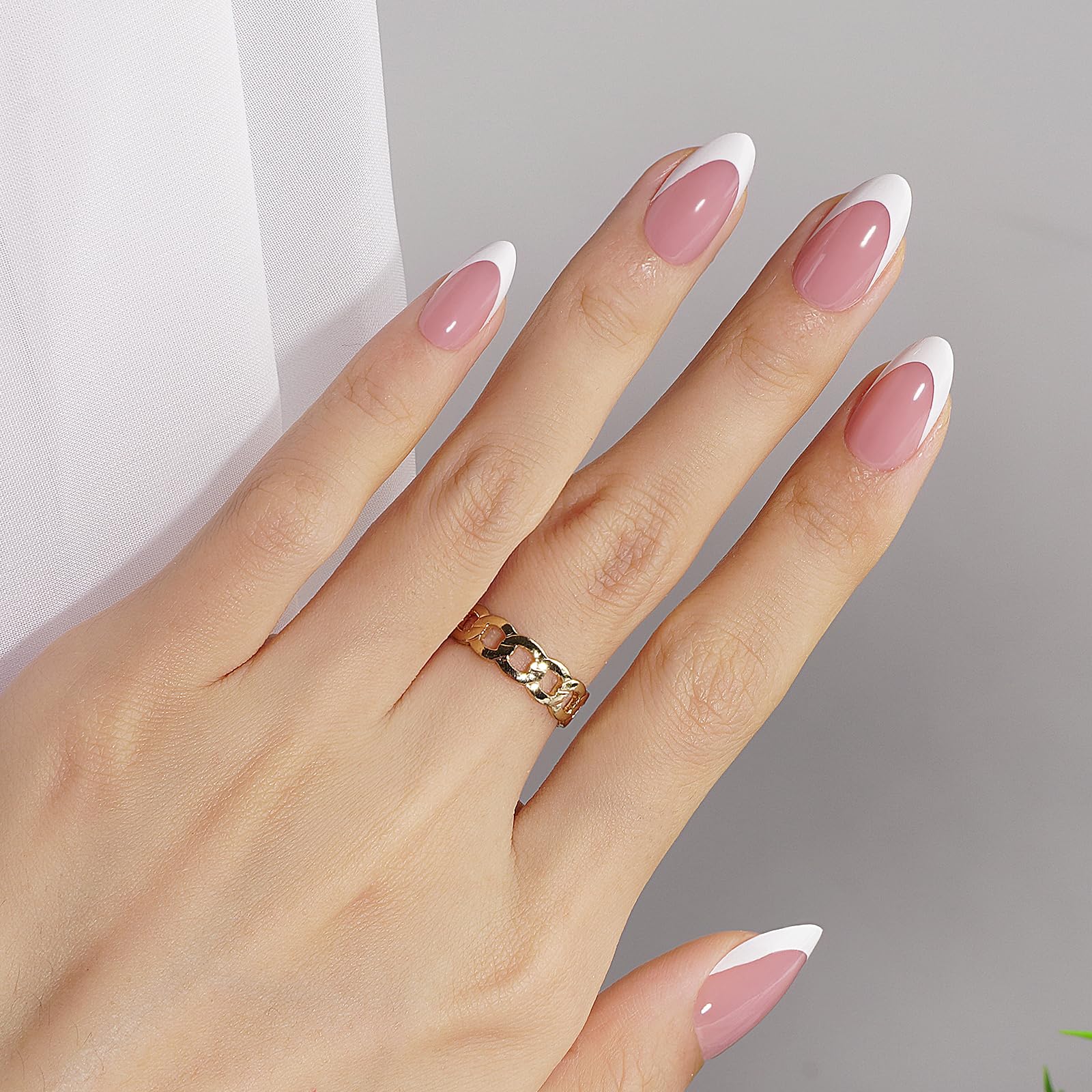 Canvalite French Tip Press on Nails Short Gel Nail Tips - 300Pcs Pre-Colored Quick and Easy Press on Nails Almond Fake Nails with Designs DIY Gel French Tip Nails, Pink White - Image 2