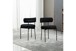 DYHOME Black Boucle Dining Chairs Set of 2, Mid Century Modern Kitchen Chairs with Curved Backrest and Metal Legs, Upholstered Dining Room Chairs