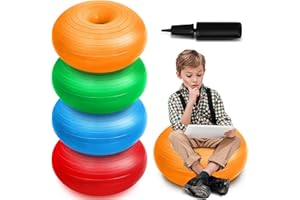 Lewtemi 4 Pcs Flexible Seating for Classroom Elementary 20 Inch Yoga Ball Chair Inflatable Donut Ball Chair with Inflator for Kids Student Sensory Balance Office Exercise