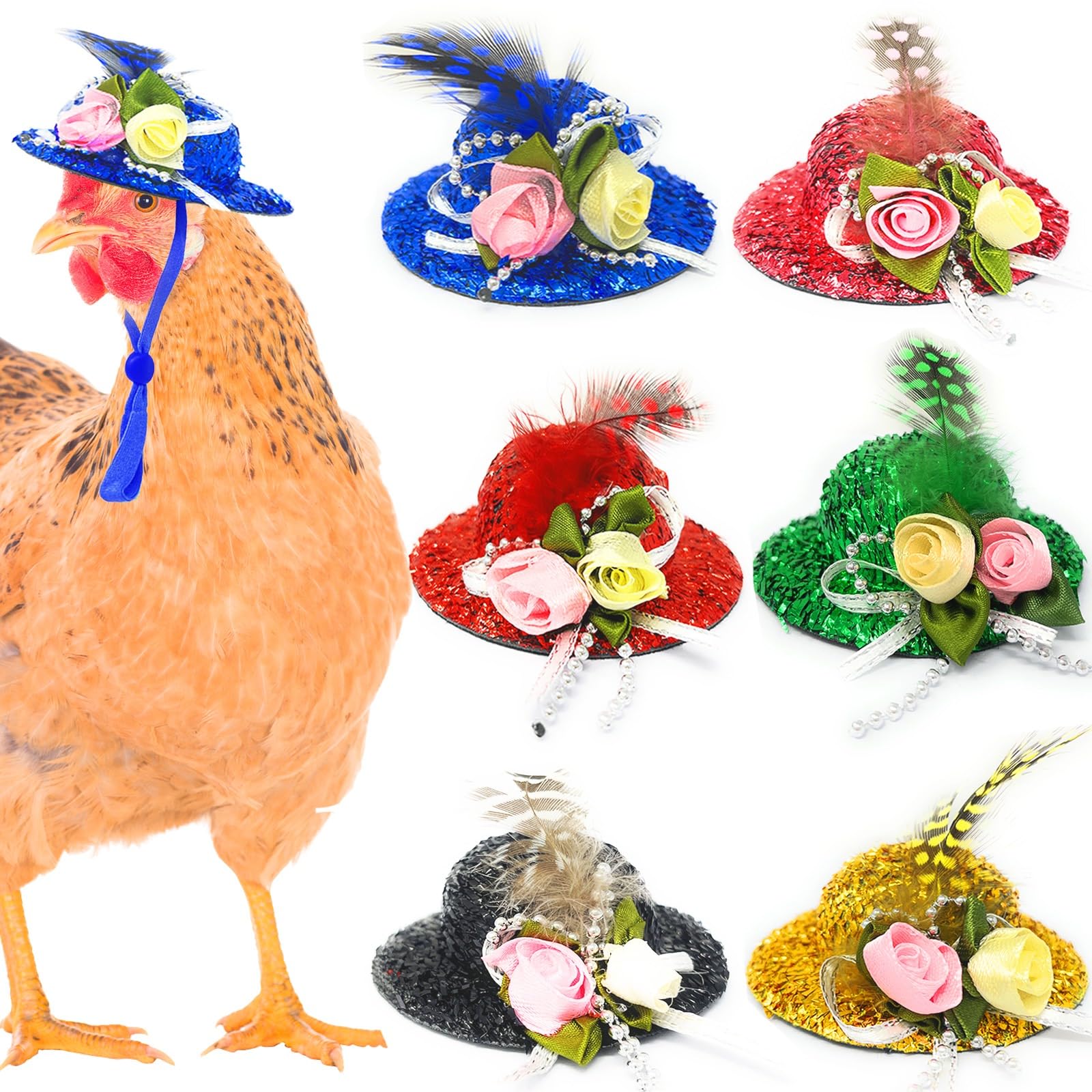 Photo 1 of 6 Pieces Chicken Hats for Hens fit Chicken Clothes Costumes for Chickens Hats for Chickens Bearded Dragon Costume Tiny Hats Small Animal Hats Doll Clothes Doll Accessories-2