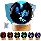 Conalisk 3D Jellyfish Crystal Ball Lamp, Lifelike LED Jellyfish Night Light, 16 Colors Changing Light, Dimmable Remote Control, Desk Lamp