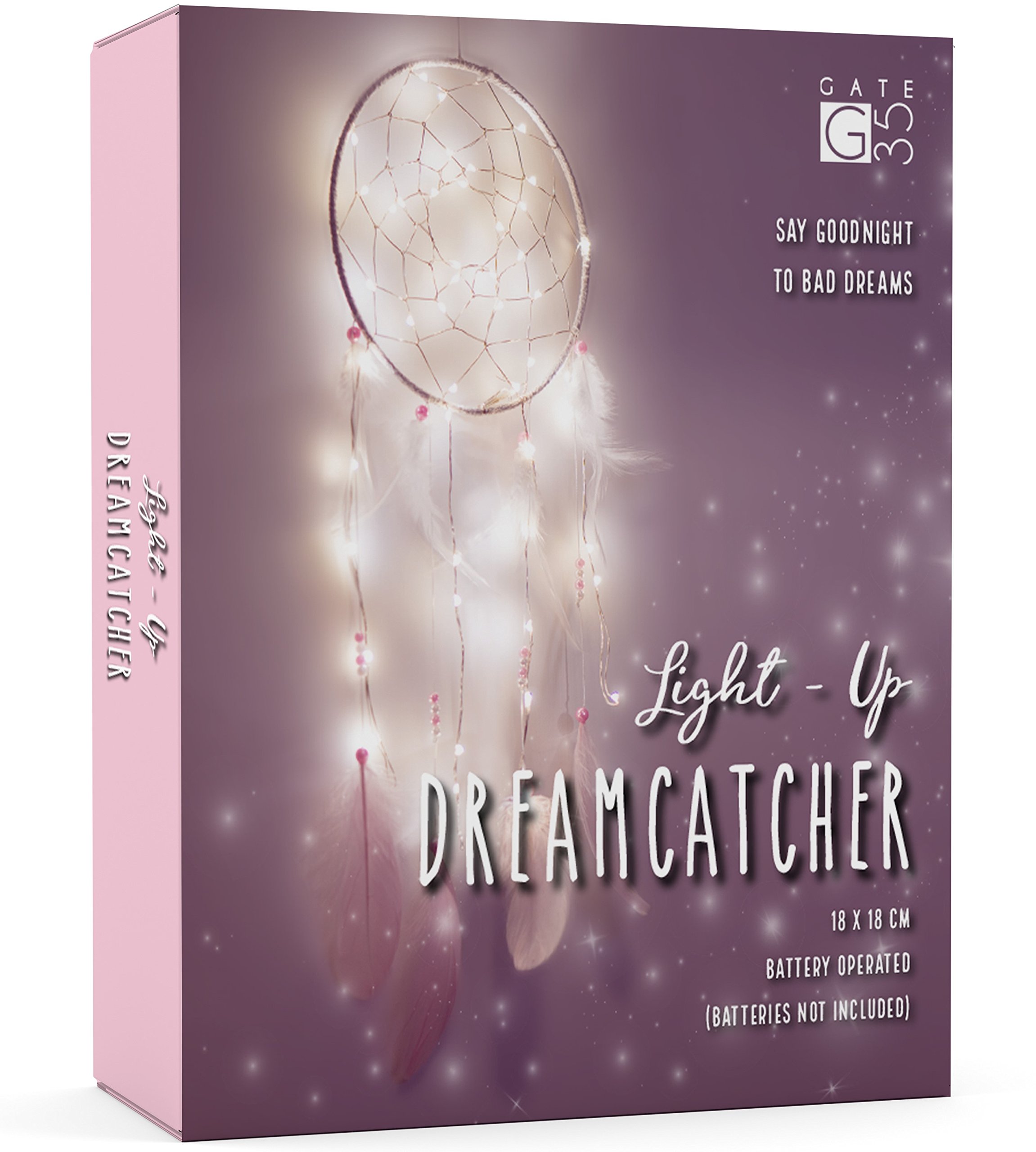 Light Up Dream Catcher Decoration - Pink and White Bedroom Accessory - With Warm LED String Lights - Hanging Dreamcatcher Present Accessories