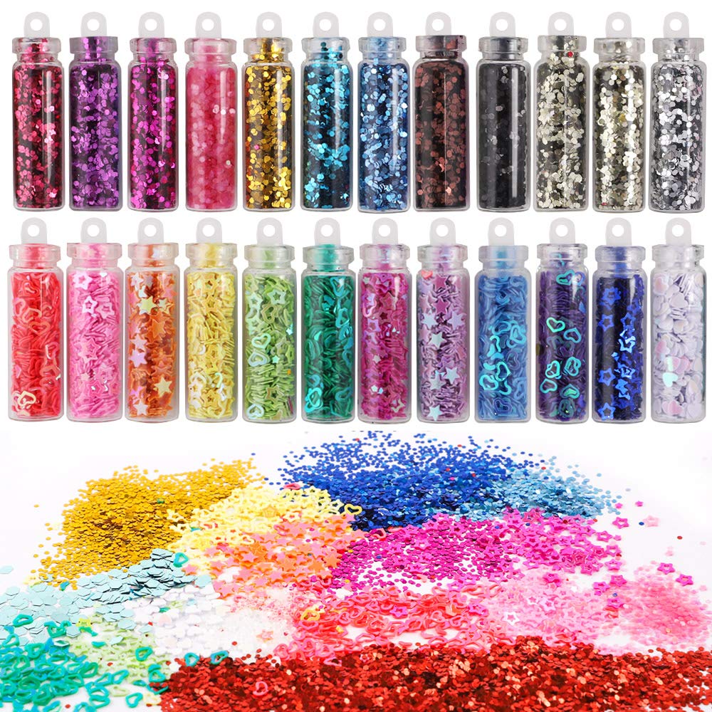 HOLICOLOR 110pcs Slime Making Kit, Add Ins, Accessories, Glitter, Foam Balls, Fishbowl Beads, Sequins, Shells, Candy Charms, Cups for Slime Party