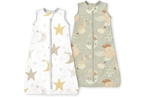 TOTBASIC Midnight Star Sleep Sack 6-12-15 months 2-Pack,0.5 TOG Stretchy Summer Wearable Blanket with 2-Way Safe Zippers, Cofy Soft Sleeping Bag for Babies