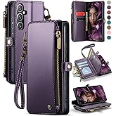 Defencase for Galaxy S25 Case Wallet with RFID Blocking Card Holder for Women, Elegant PU Leather Magnetic Snap Flip Wristlet Strap Zipper Wallet Phone Cases for Samsung Galaxy S25 5G 6.2", Purple