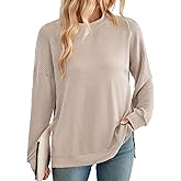 BAISHENGGT Women's Ribbed Sweatshirts Crewneck Casual Long Sleeve Loose Fit Stretchy Fall Tunic Tops