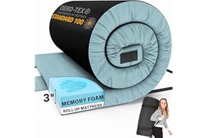 HAZLI Matrix Comfort-Cell Memory Foam Camping Mattress Pad, CertiPUR-US Roll Up Mattress, Cot Mattress Pad, Guest Bed Roll for Sleepover, Floor Sleeping Mat Pad for Car
