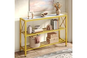 Hoctieon Gold Console Table, 3 Tier Entryway Table, Hallway Table, Narrow Sofa Table with Shelves, Entrance Table for Entryway, Gold and White