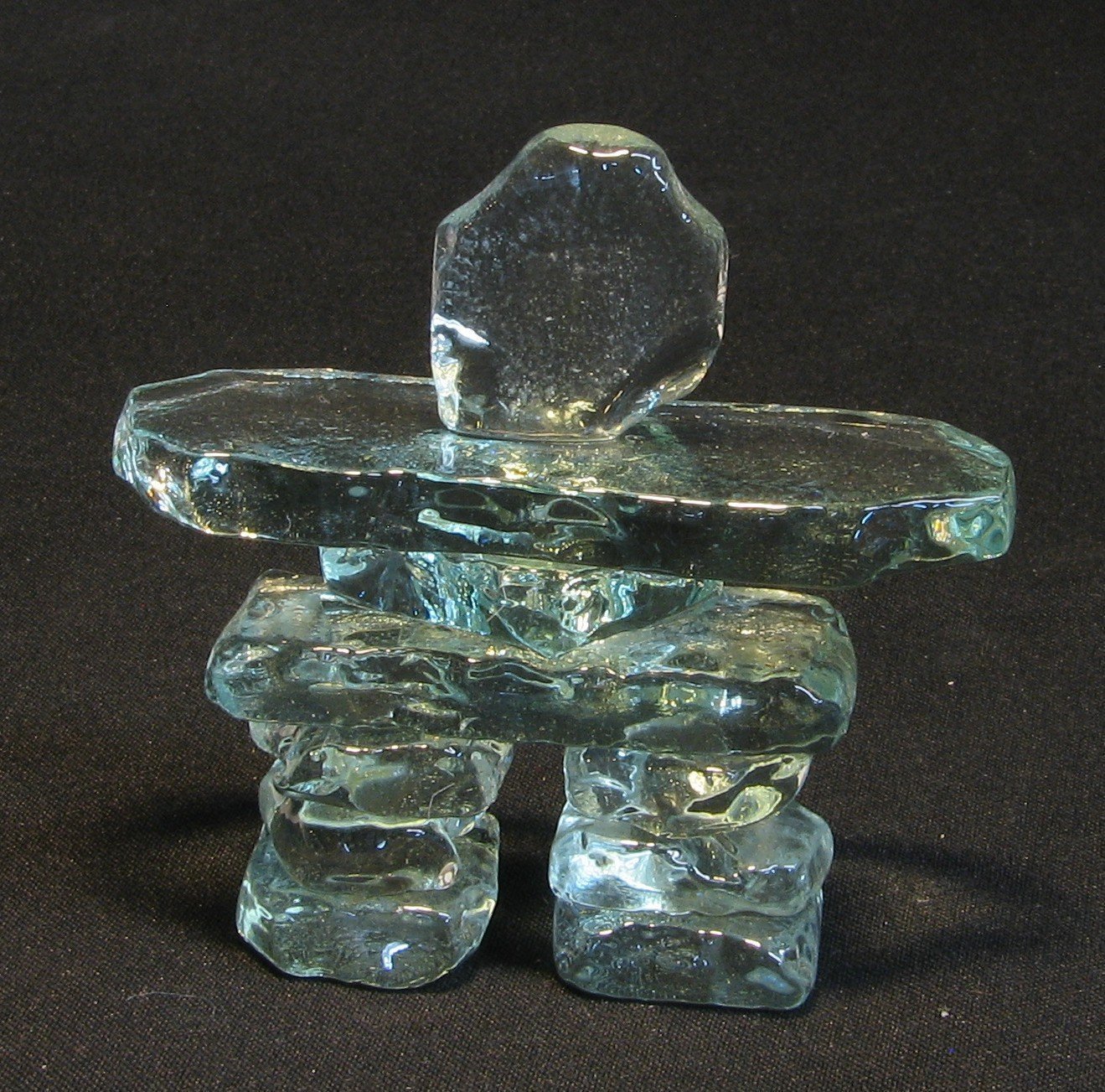 3.5 Clear Kiln Formed Glass Inukshuk Art & Collectibles Sculpture jan