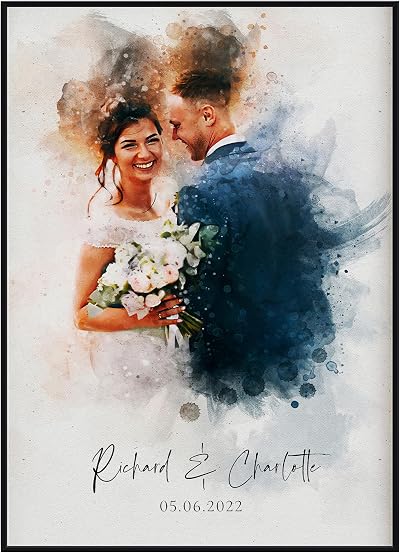 Personalised Wedding Portrait Watercolour Print Gift for Couple Anniversary