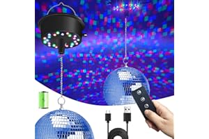 Disco Ball with Motor and Light, Palujorty 6'' Mirror Ball and 5-9 RPM 24 LED Motor with Remote for Disco Party Decoration, Wedding, Birthday(USB/Battery Powered)