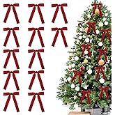 Red Christmas Tree Ornaments Rustic Red Velvet Ribbon Bows for Christmas Tree Pre-Tied Xmas Bows Ornament Holiday Decoration for Garland Home Party 12Pcs