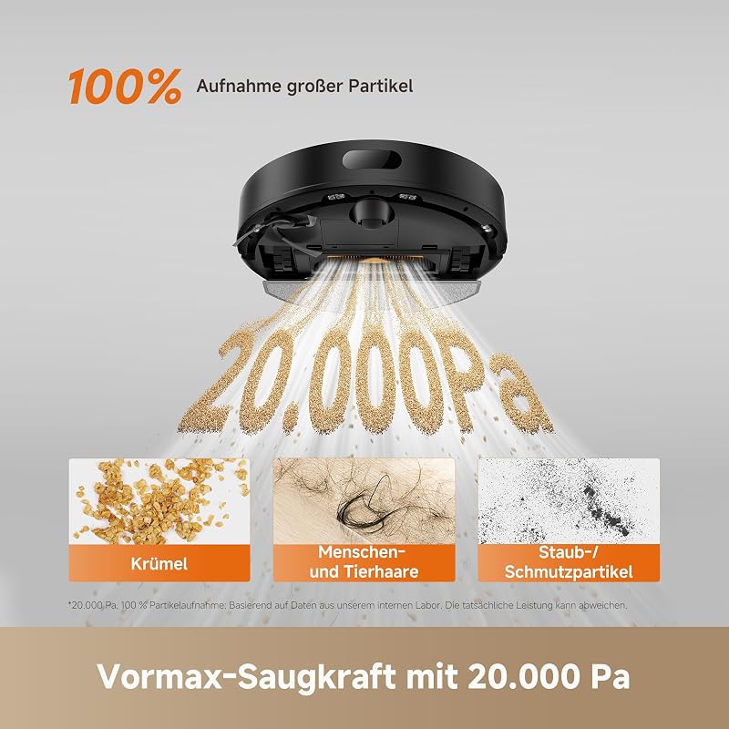 D20 Air Plus Saug- und Wischroboter mit 20.000 Pa Saugkraft, Verwicklungsschutz, selbstentleerendem Dock, Teppich-Tiefenreinigung und Smart-Navigation.