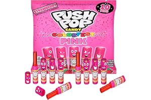 Push Pop Pink Candy Lollipops, 10 Ct Individually Wrapped Christmas Candy in Pink Strawberry Flavor, Full Size, Fun Lollipops For Stocking Stuffers, Party Favors, Birthday Parties, Goodie Bags