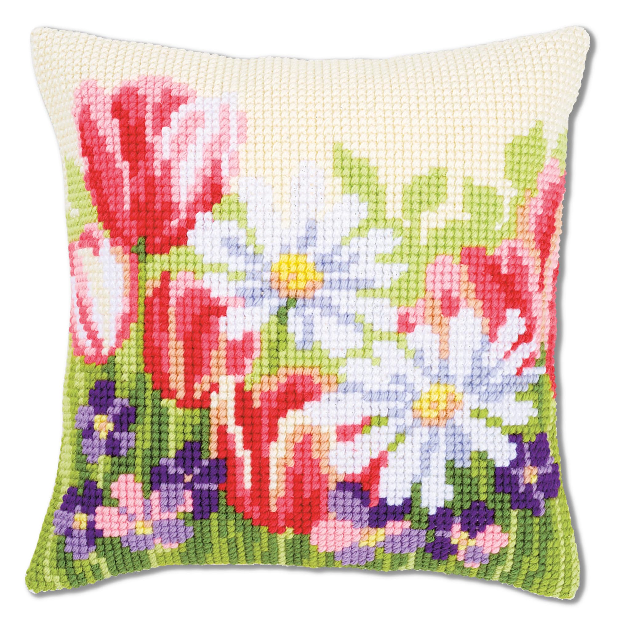 Vervaco Cross Stitch Cushion Kit Spring Flowers, Cotton, Multicolour, 40 x 40 x 0,3 cm