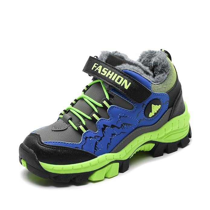 ZYLDK Winterschuhe Jungen Wanderschuhe Warm Gefütterte Trekkingschuhe Wanderhalbschuhe Rutschfest Outdoor mit Klettverschluss