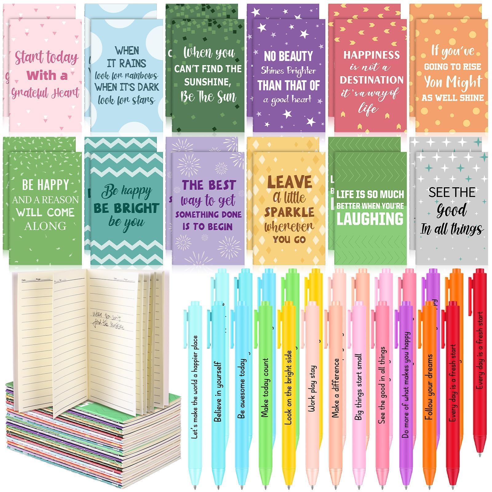 24 Sets Employee Appreciation Gifts Thank You Gifts for Colleagues Inspirational Ballpoint Pen with Motivational Quotes Notebooks Encouraging Pocket Journal for Team Coworker Staff Teacher Volunteer