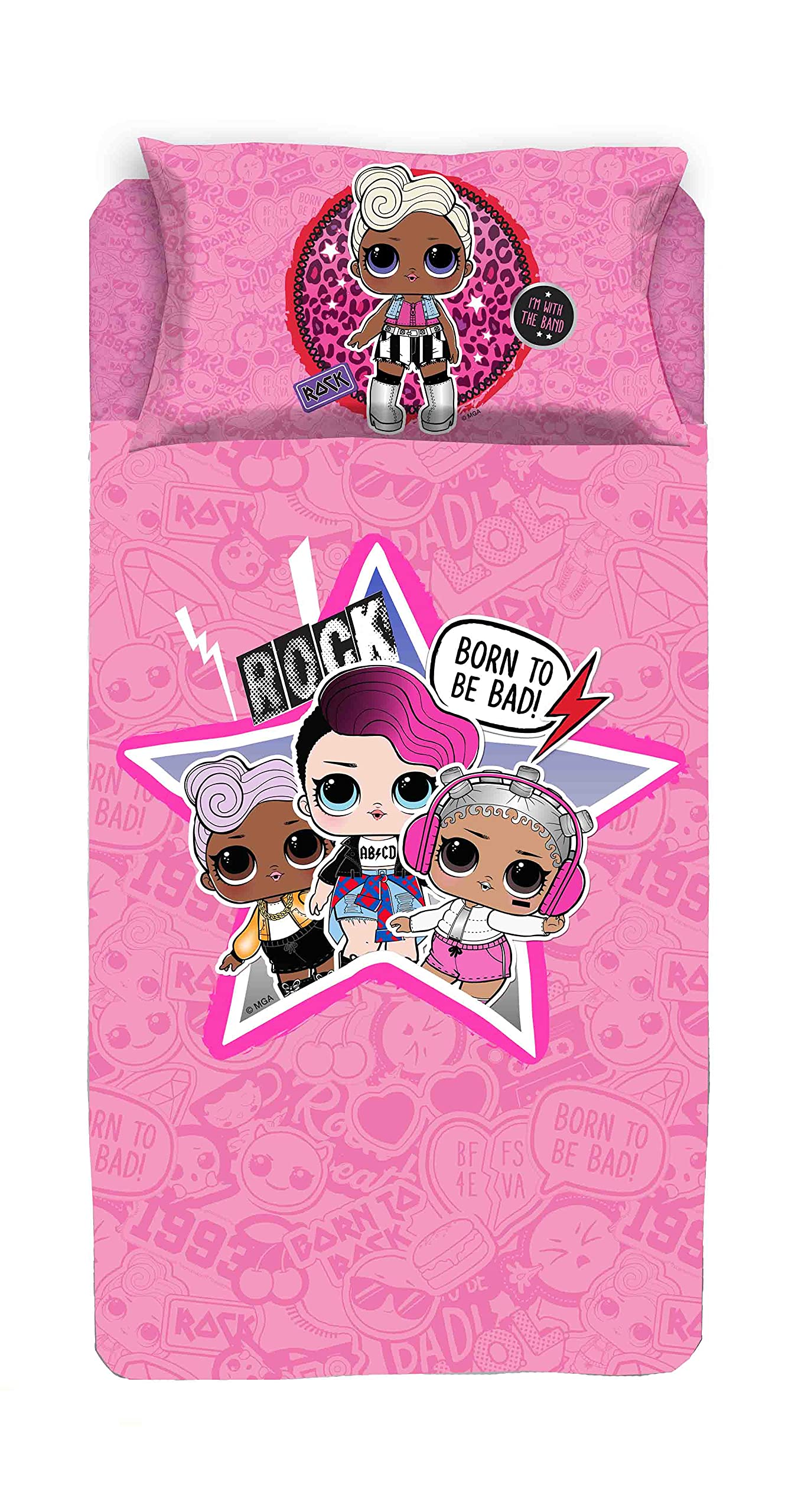 Lo Girl's Surprise Pink Single Bed Set Includes: Top Sheet, Fitted Sheet, Pillowcase, Multicoloured