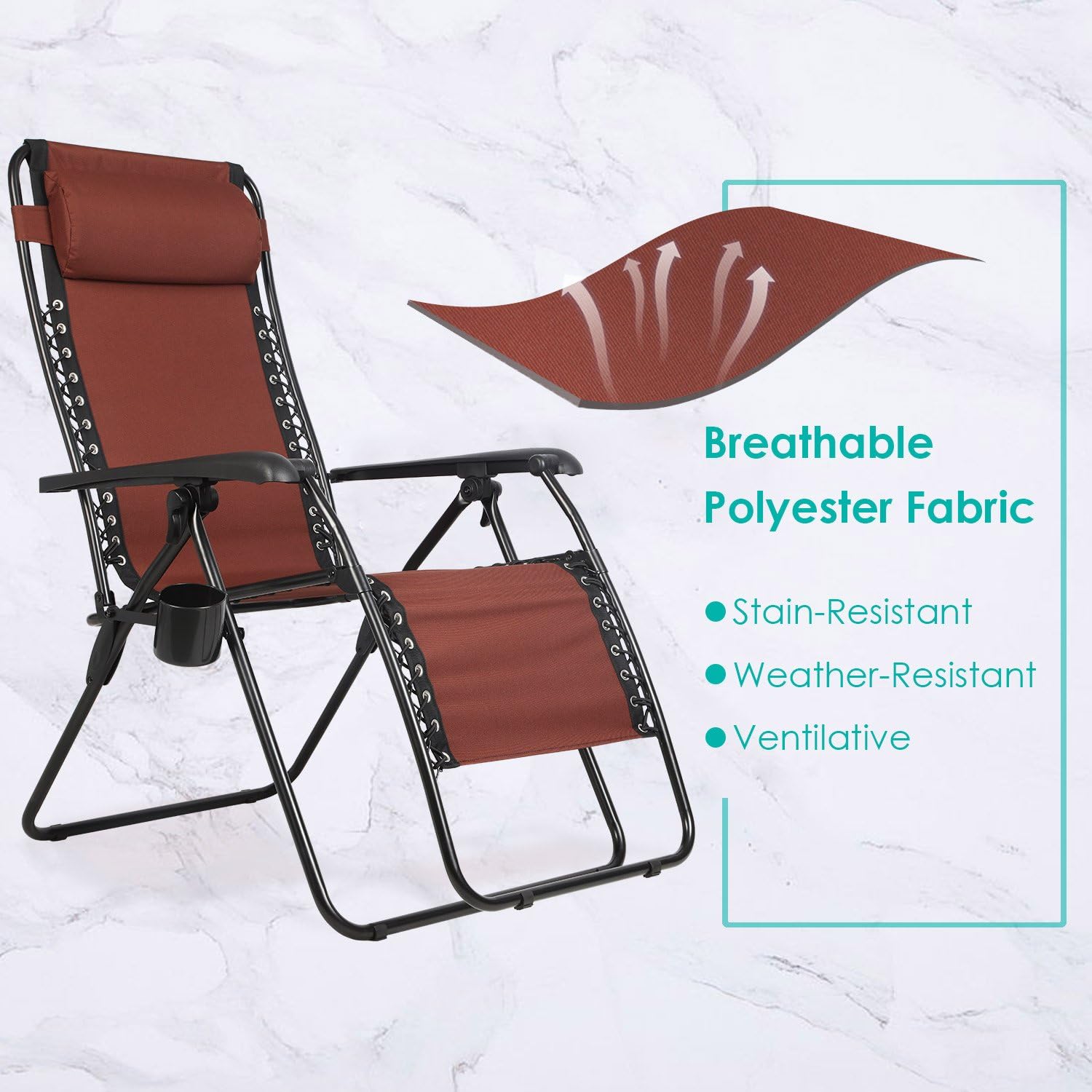 PORTAL Zero Gravity Recliner Lounge Chair, Folding Patio Lawn Pool Chair with Headrest Cup Holder, Support 300lbs, Brown, 20.5”(L) X21”(W) X 45”(H) (PR-LC-8012-BR): Sports & Outdoors