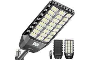 DEEPN Solar Street Light, Commercial Grade Solar Lights Outdoor IP67 Waterproof, 6000W LED Flood Lights Outdoor Motion Sensor & Dusk to Dawn Outdoor Lighting for Parking Lots, Pathways, Streets & Yard