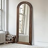 KIAYACI Arched Floor Mirror Wood Frame Wall Mounted Mirror Distressed Style Wide Frame Dressing Make Up Mirror for Bathroom/B