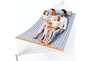 Everyfun Double Hammock with Spreader Bar,Soft Pillow,Max Load 500lbs,Portable Hammock for Outdoor,Camping,and Backyard,Dark Gray