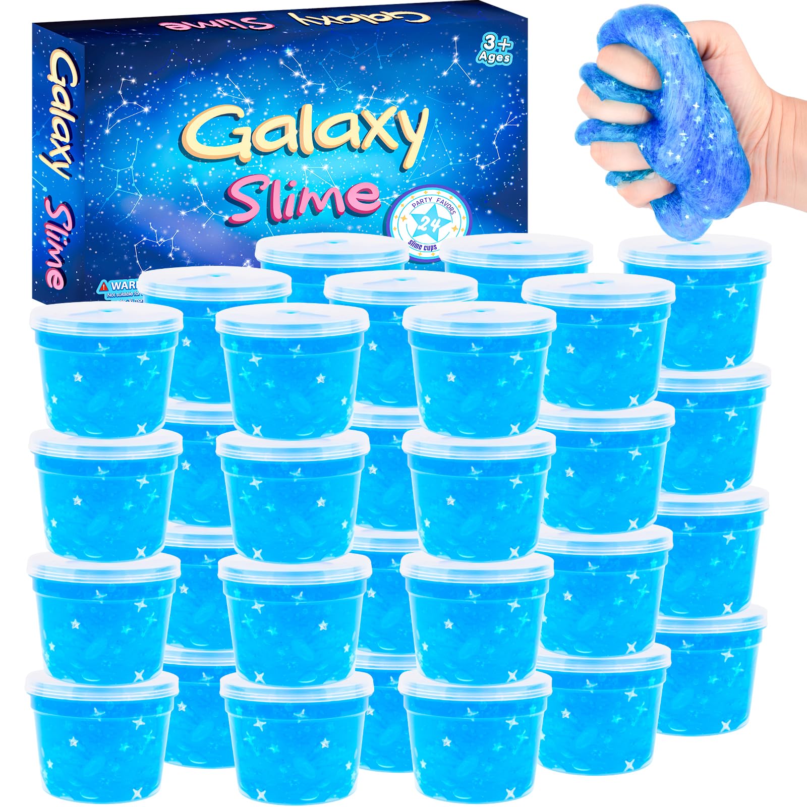Galaxy Slime Bulk 24 Pack - Blue Galaxy Slime in Clear Jars | Non-Sticky, Soft & Wet Texture | Party Favours, Goodie Bag Fillers, Birthday Gifts for Kids & Classrooms