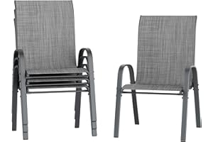 Amopatio Patio Chairs Set of 4, Breathable Garden Outdoor Furniture for Backyard Deck,Outdoor Stackable Dining Chairs for All Weather, Dark Grey