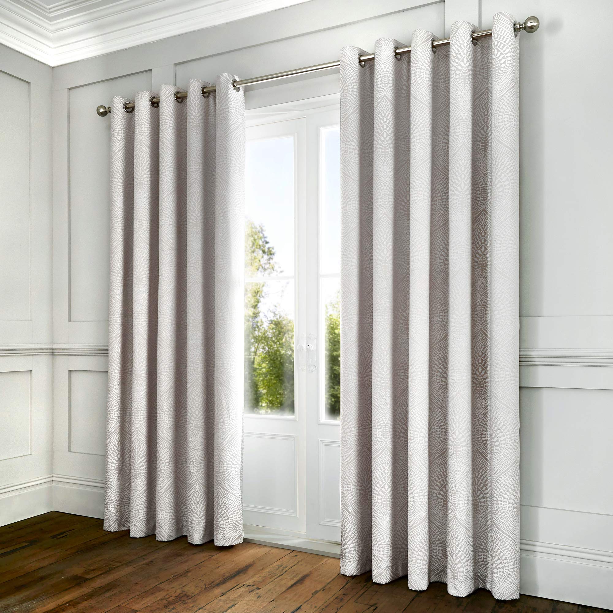 Serene - Portobello - Ready Made Lined Eyelet Curtains - 66" Width x 90" Drop (168 x 229cm), Silver