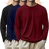 Evervibe 3 Pack Men's Big and Tall Long Sleeve Shirts Thermal Pocket T-Shirt Crew Neck Fleece Top Slim Fit Casual Tee
