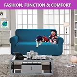 SAMSTEX 3 Seater Sofa Cover Teal 1-Piece Stretch Slipcover view 3