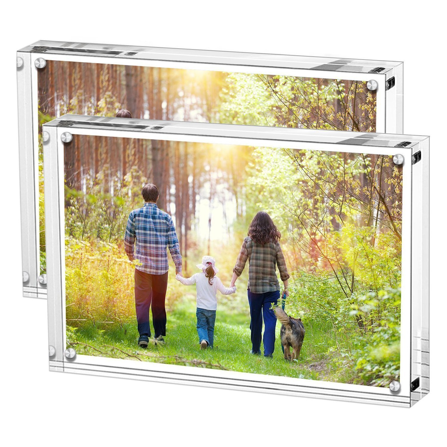 Boxalls Acrylic Photo Frame 15 x 20 cm (6 x 8 inch)-Set of 2, Double Sided Picture Frame with Magnetic, Clear Frameless Desktop Photo Block — image 1