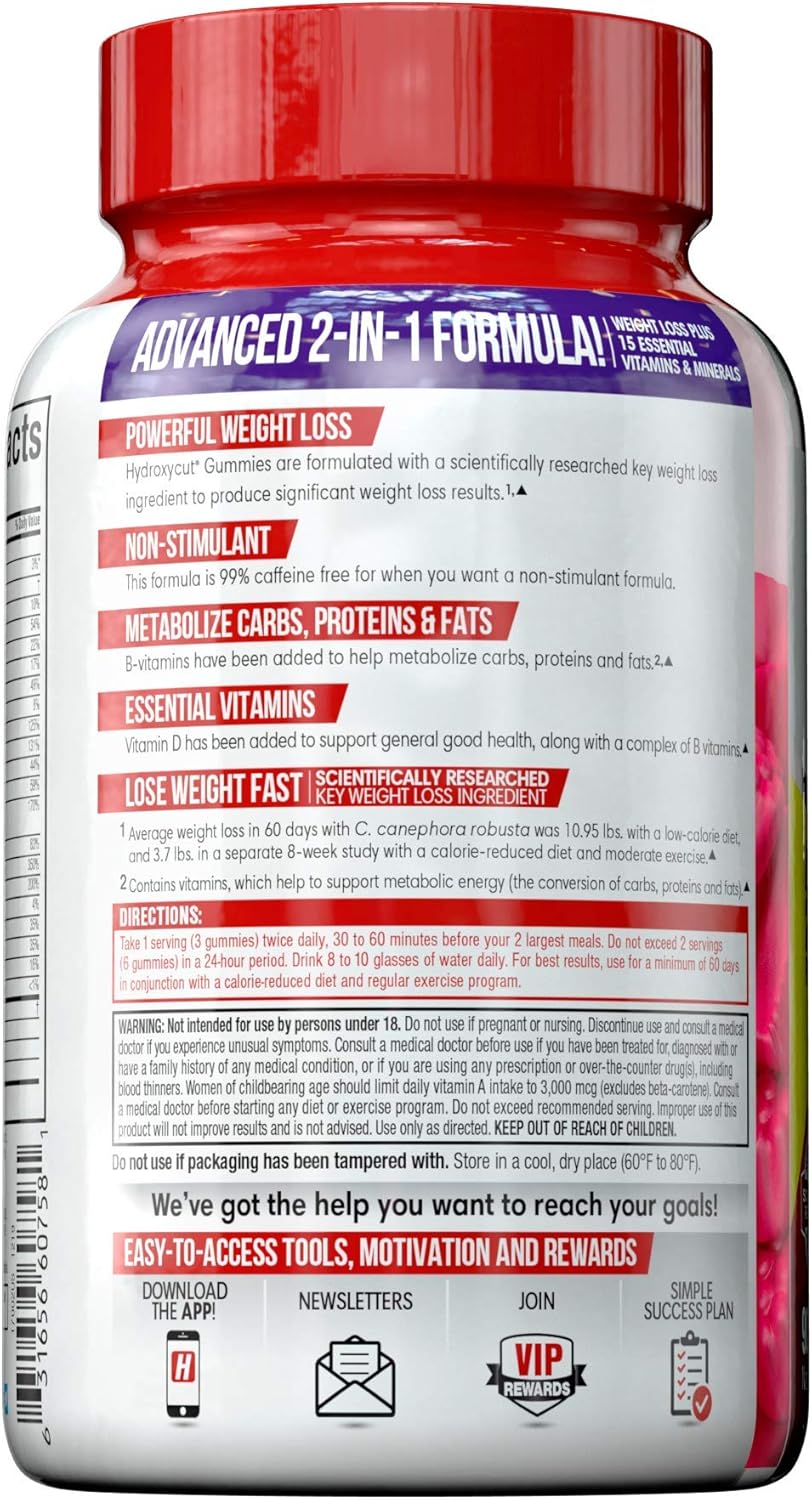 Hydroxycut Non-Stimulant Weight Loss Mixed Fruit Gummies, 90 Count: Health & Personal Care