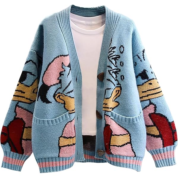 Leyoutx Womens Cute Embroidery Cartoon Duck Cable Knit Cardigans 