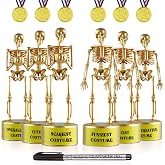 12 Pcs Halloween Trophy Awards, 6 Skeleton Trophies 6 Award Medals 1 Marker Pen, Costume Contest Trophies for Kids Adults, Halloween Party Supplies, Table Decorations Classroom Rewards Treats for Kids