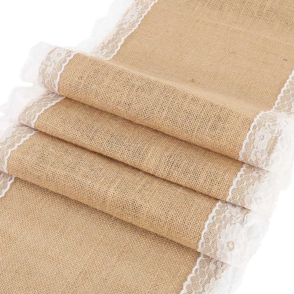 New Soul 12X108 Vintage Burlap Table Runners White Lace Hessian