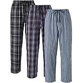 DAVID ARCHY Mens Pajama Pants Soft Cotton Plaid Sleepwear, Comfy Lounge Woven Pajamas Bottoms PJ Pant for Men, 3 pack