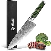 VEROXIS Damascus Chef Knife 8 Inch, Professional Japanese Kitchen Knives Sharp High Carbon Super Steel with Ergonomic Pakkawood Handles, Elegant Gift Box Packaging