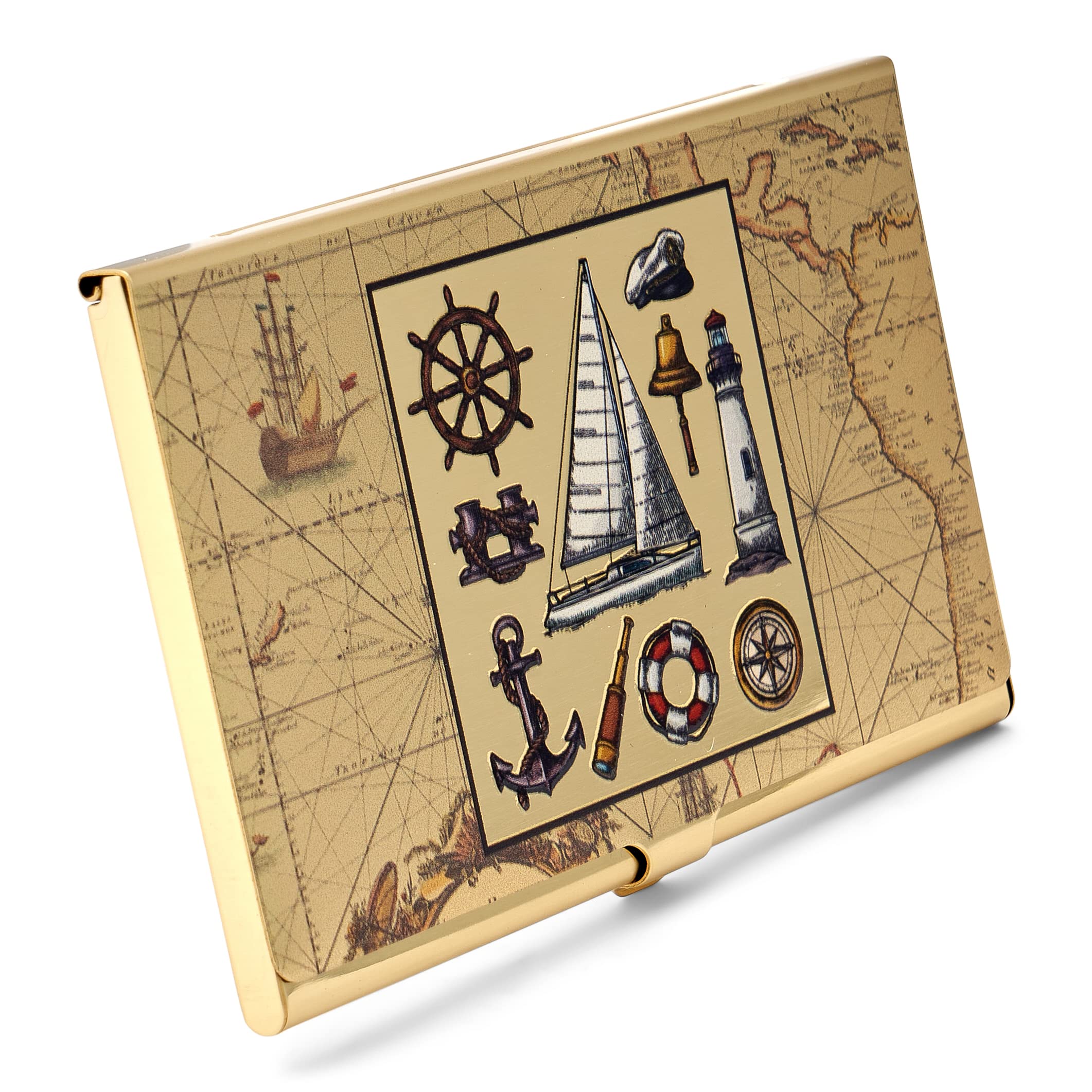 NKlaus 9 x 6 x 0.5 cm Business Card Box Maritime Business Card Holder Card Case Brass Gold 11533