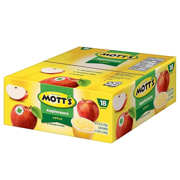 MOTT’S APPLESAUCE, 4 OZ CUPS, 18 COUNT, NO ARTIFICIAL FLAVORS, GOOD SOURCE OF VITAMIN C, NUTRITIOUS OPTION FOR THE WHOLE FAMILY