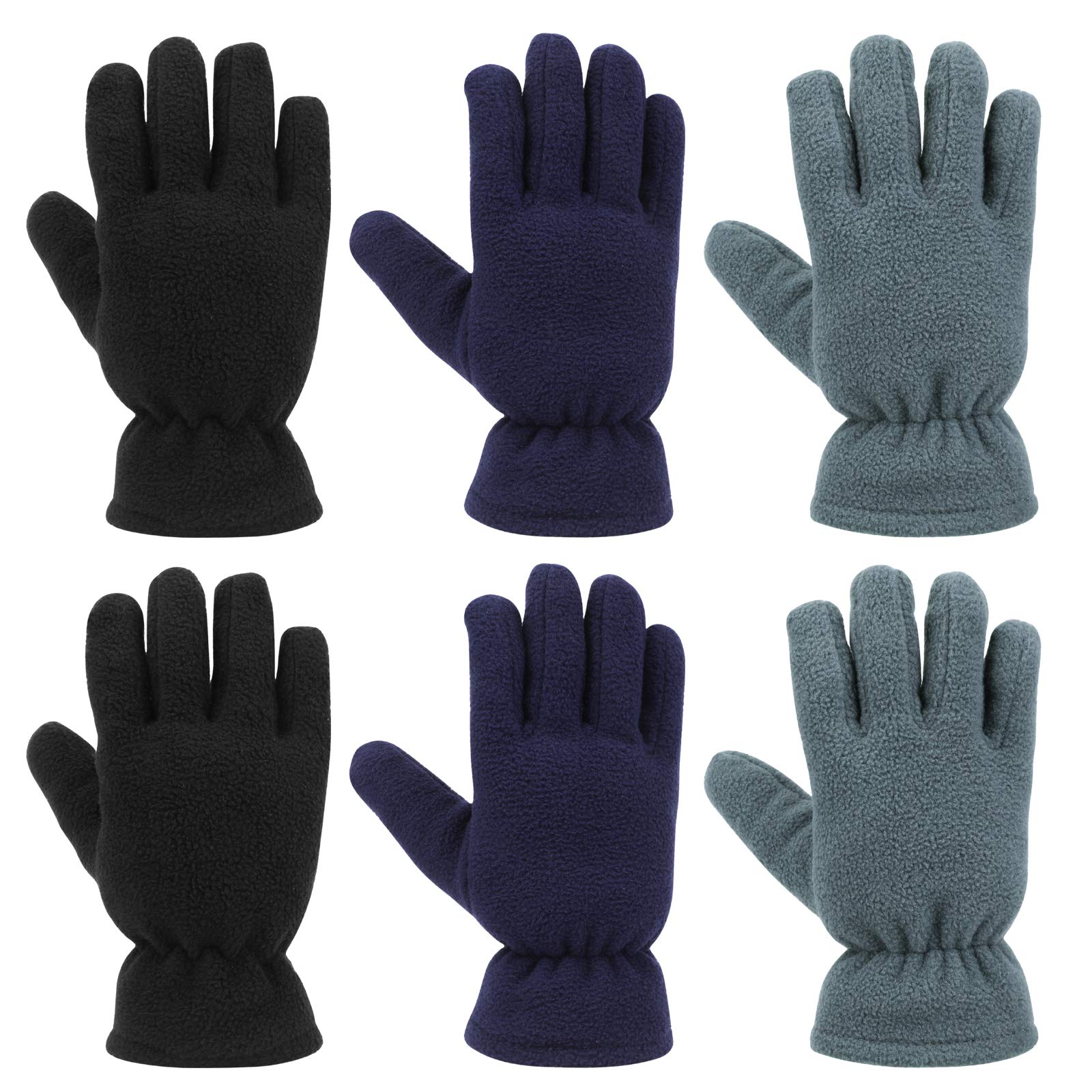 QKURT 3 Pairs Polar Fleece Kids' Gloves, Full Fingers Winter Thermal Gloves for Boys & Girls, Age 4-7