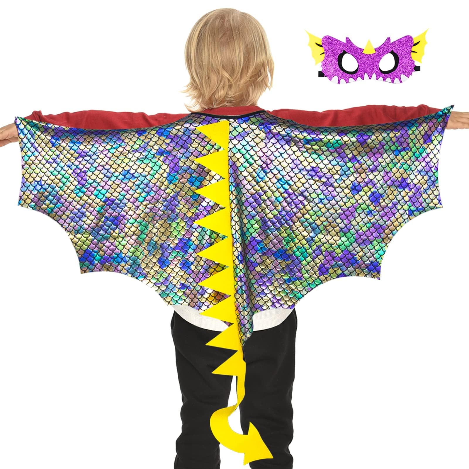IROLEHOME Dragon-Wings Costume for Kids Dinosaur Toys Dino Mask Cape as Girls Boys Dress Up Clothes Christmas Birthday Gifts