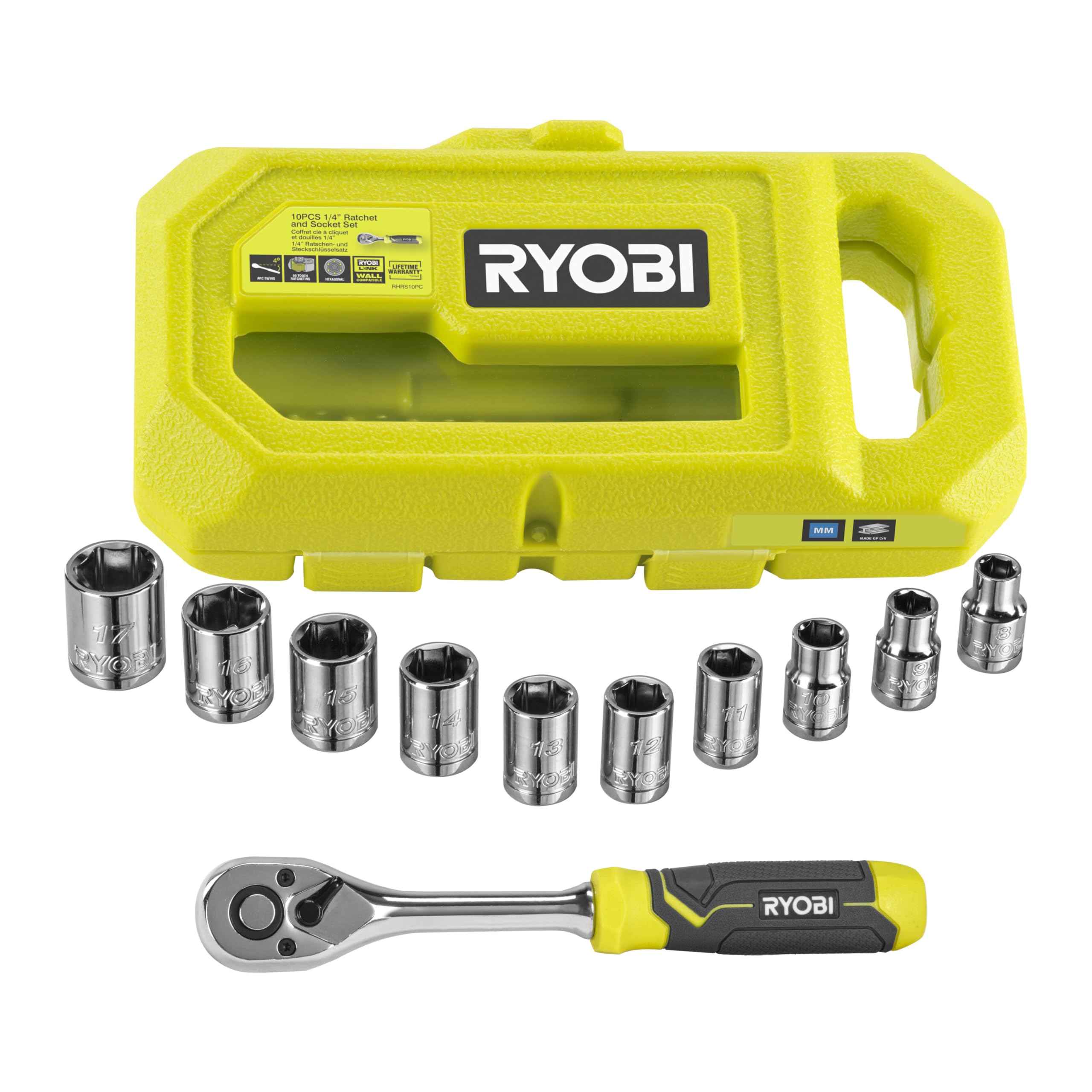 RYOBI RHRS10PC 1/4" Drive Ratchet and Sockets Set (10 Pieces) โ image 1