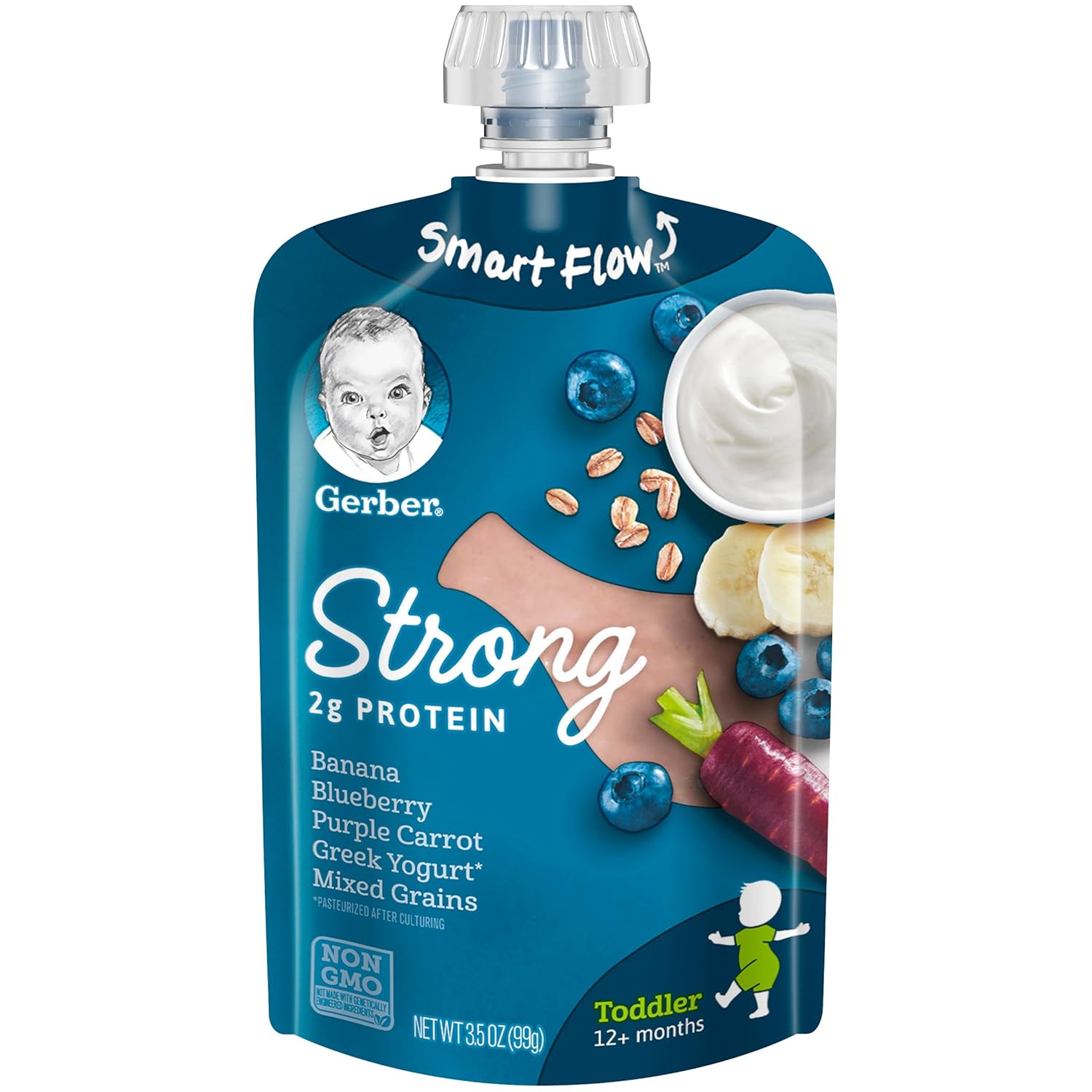 Gerber Purees Blueberry Purple Carrot Yogurt with Mixed Grains Toddler Pouch, 12 Count