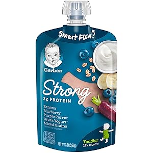 Gerber Purees Blueberry Purple Carrot Yogurt with Mixed Grains Toddler Pouch, 12 Count